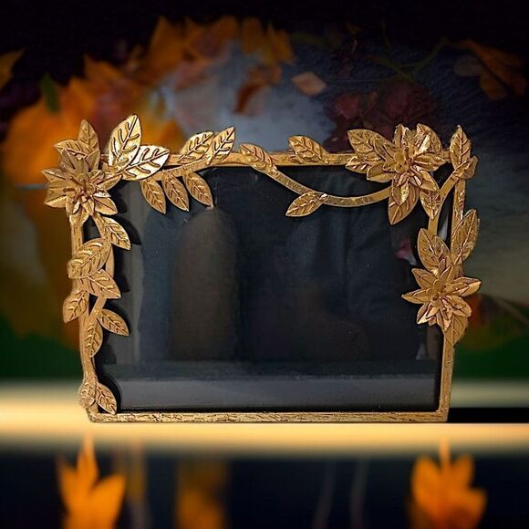 Gold Tone Ornate Floral Photo Frame 5x7 Textured Hollywood Regency Baroque Vtg - Picture 1 of 16